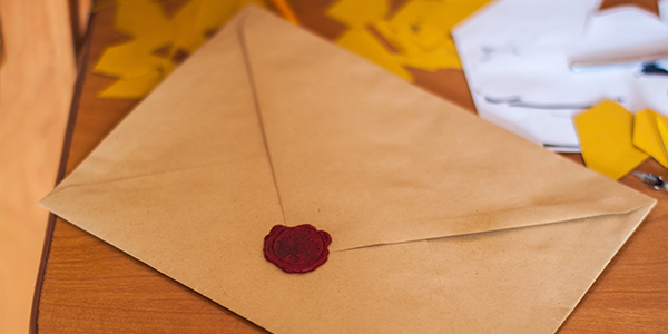 envelope sitting on a table